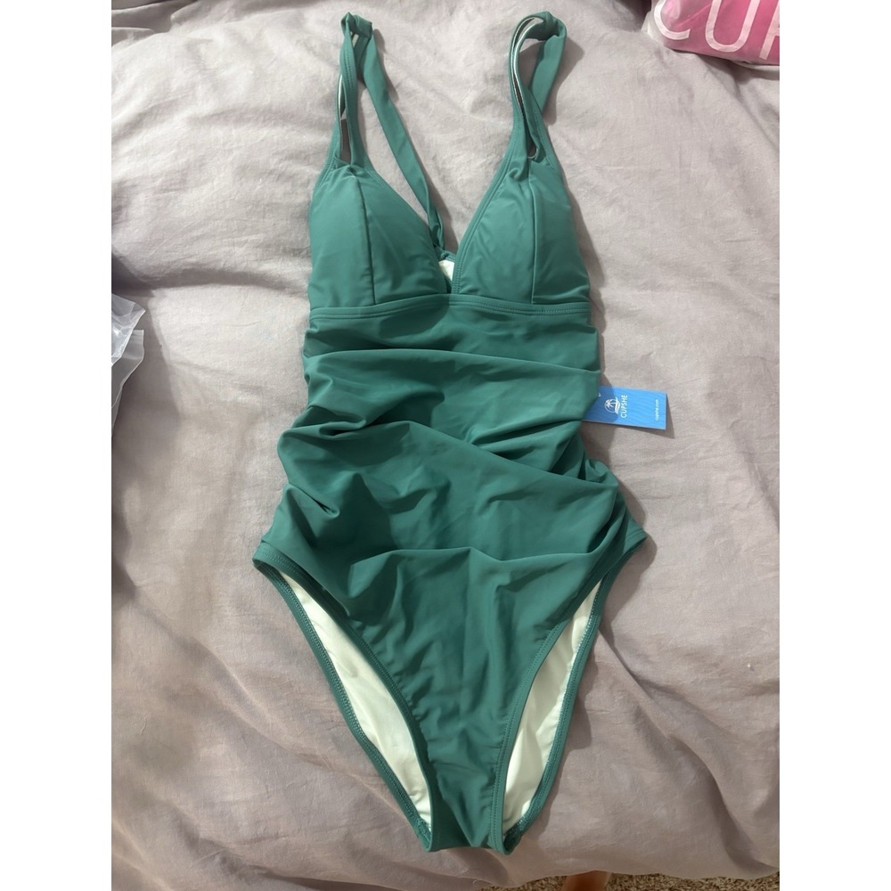BNWT Cupshe Green One Piece Open Back Swim Suit Womens Size Medium
